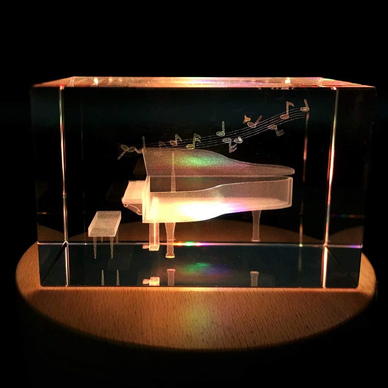 XINDAM 3D Piano Paperweight Laser Etched in Crystal Glass Cube for Graduation Christmas Birthday Valentine's Day - Image 4