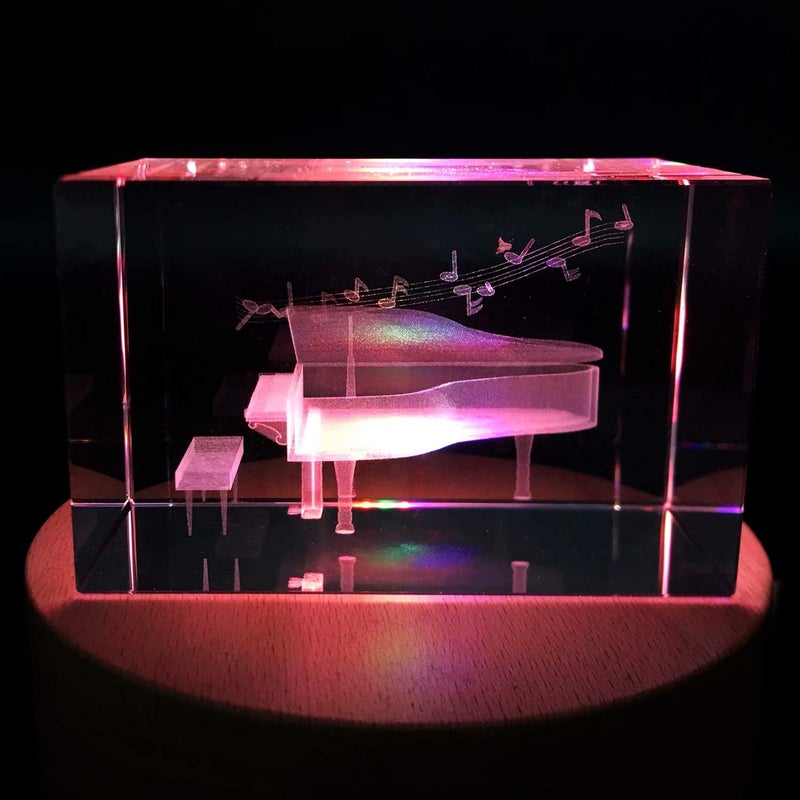 XINDAM 3D Piano Paperweight Laser Etched in Crystal Glass Cube for Graduation Christmas Birthday Valentine's Day - Image 3