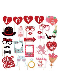 ThePartyPopper 27 PCS Valentine's Day Photobooth Props Happy Valentine Party Decorations 