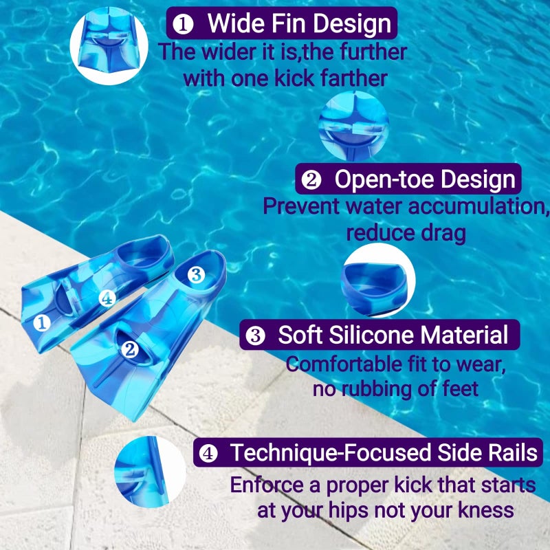 Gugmoy Kids Swim Fins,Comfortable Silicone Flippers for Swimming and Diving,Size Suitable Beginners Kids Girls Boys Adults (XX-Small, Oceanblue) - Image 5
