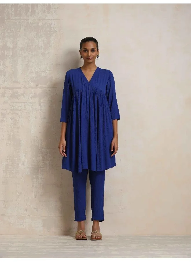 ترو برونز trueBrowns Blue Crinkle Flared Kurta Co-ord Set