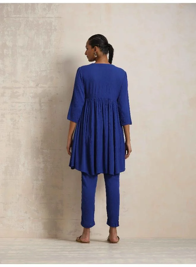trueBrowns Blue Crinkle Flared Kurta Co-ord Set