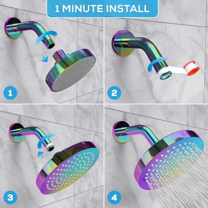 SparkPod Shower Head - High Pressure Rain - Premium Quality Luxury Design - Easy Clean Adjustable Replacement for Your Bathroom Shower Heads (Radiant Rainbow, 6 Inch Round) - Image 4