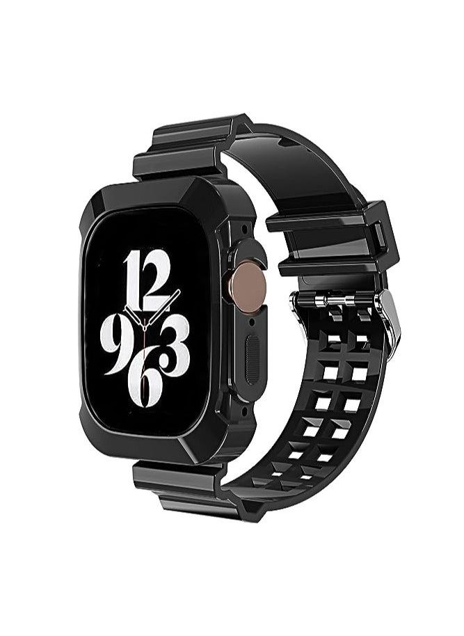Generic - Compatible with Apple Watch Band 41mm 40mm 38mm for Women and Men, Clear Design Silicone Wristband Strap for iWatch Series 9/8/7/6/5/4/3/2/1/SE 2/1 Black - Image 1