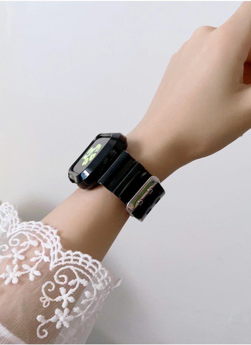 Generic - Compatible with Apple Watch Band 41mm 40mm 38mm for Women and Men, Clear Design Silicone Wristband Strap for iWatch Series 9/8/7/6/5/4/3/2/1/SE 2/1 Black - Image 1