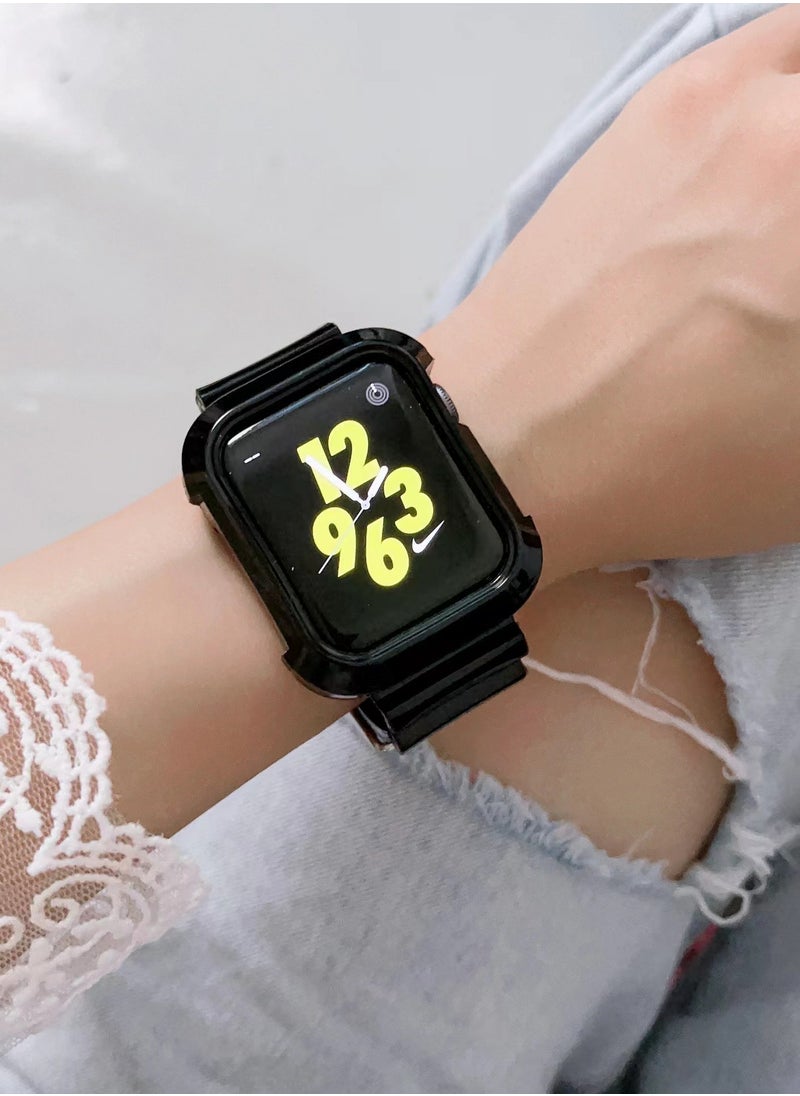 Generic - Compatible with Apple Watch Band 41mm 40mm 38mm for Women and Men, Clear Design Silicone Wristband Strap for iWatch Series 9/8/7/6/5/4/3/2/1/SE 2/1 Black - Image 1