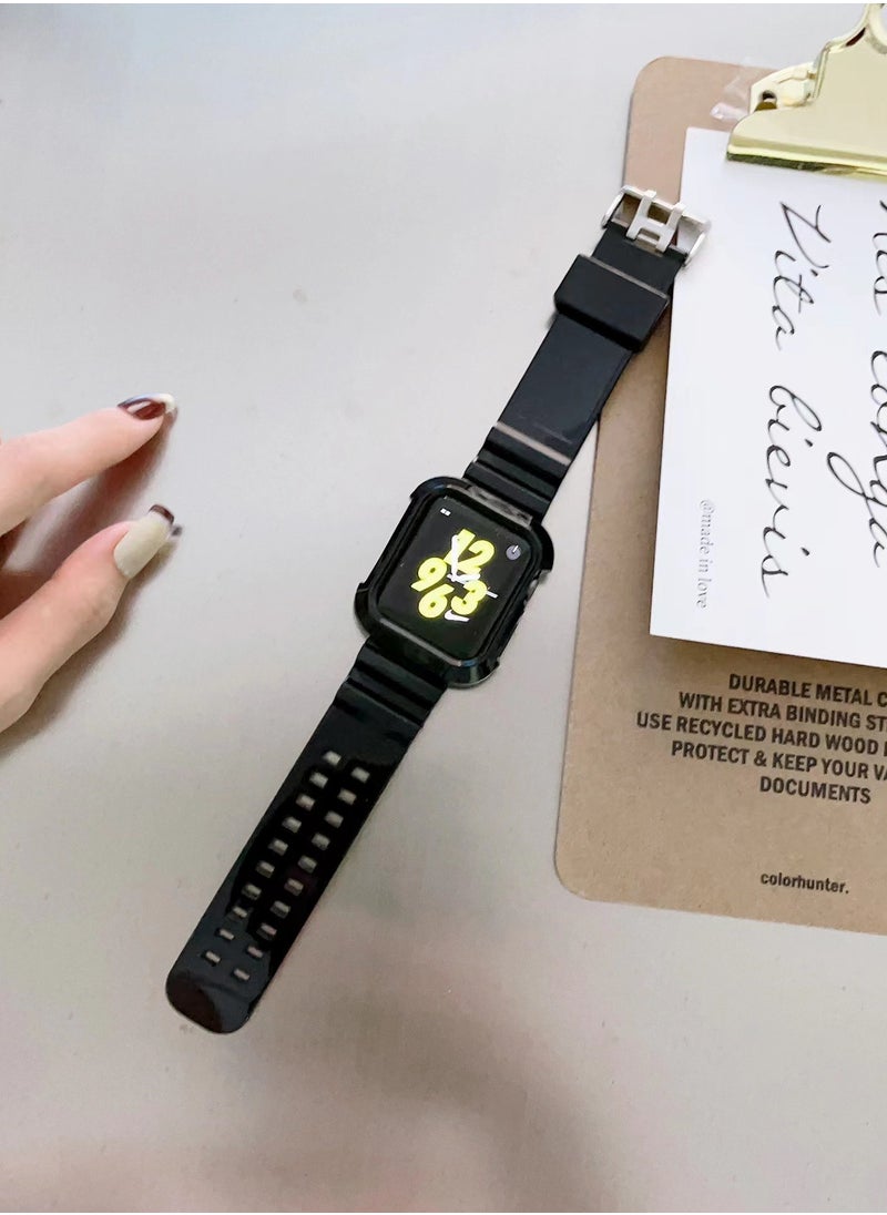 Generic - Compatible with Apple Watch Band 41mm 40mm 38mm for Women and Men, Clear Design Silicone Wristband Strap for iWatch Series 9/8/7/6/5/4/3/2/1/SE 2/1 Black - Image 1