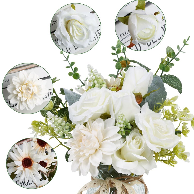 CEWOR Fake Flowers in Vase, Artificial Flowers Arrangement in Vase, Fake Floral Table Centerpieces Decor for Kitchen Farmhouse Coffee Table Living Room Bathroom Plant Decor - Image 3
