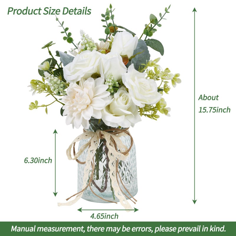 CEWOR Fake Flowers in Vase, Artificial Flowers Arrangement in Vase, Fake Floral Table Centerpieces Decor for Kitchen Farmhouse Coffee Table Living Room Bathroom Plant Decor - Image 2
