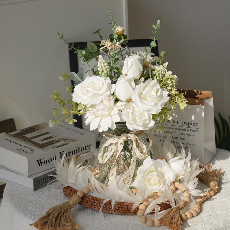 CEWOR Fake Flowers in Vase, Artificial Flowers Arrangement in Vase, Fake Floral Table Centerpieces Decor for Kitchen Farmhouse Coffee Table Living Room Bathroom Plant Decor - Image 5