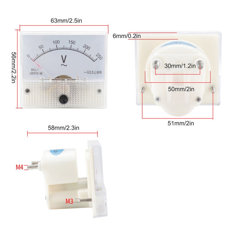 85L1 AC 0250V HighAccuracy Pointer Voltmeter Voltage Meter Mounted Voltage Measuring Instrument - Image 4
