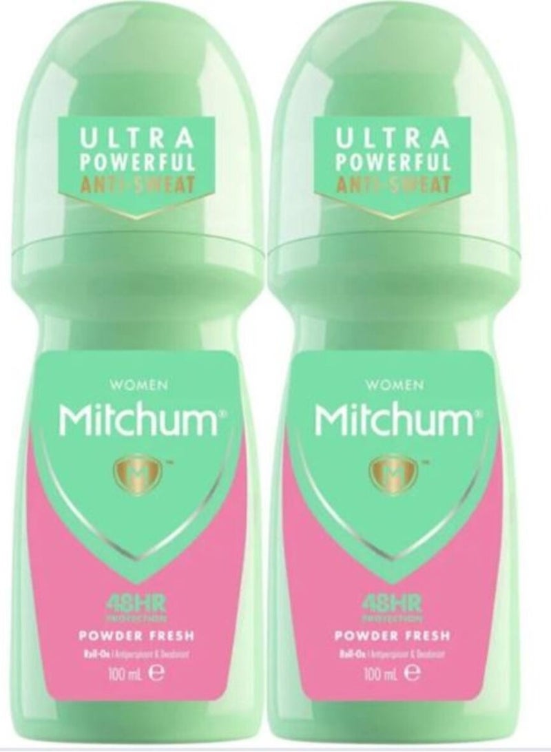 ميتشوم مزيل عرق ومضاد للتعرق بودرة فريش للنساء، رول أون، حماية تدوم 48 ساعة، 100 مل، قطعتان - Image 1