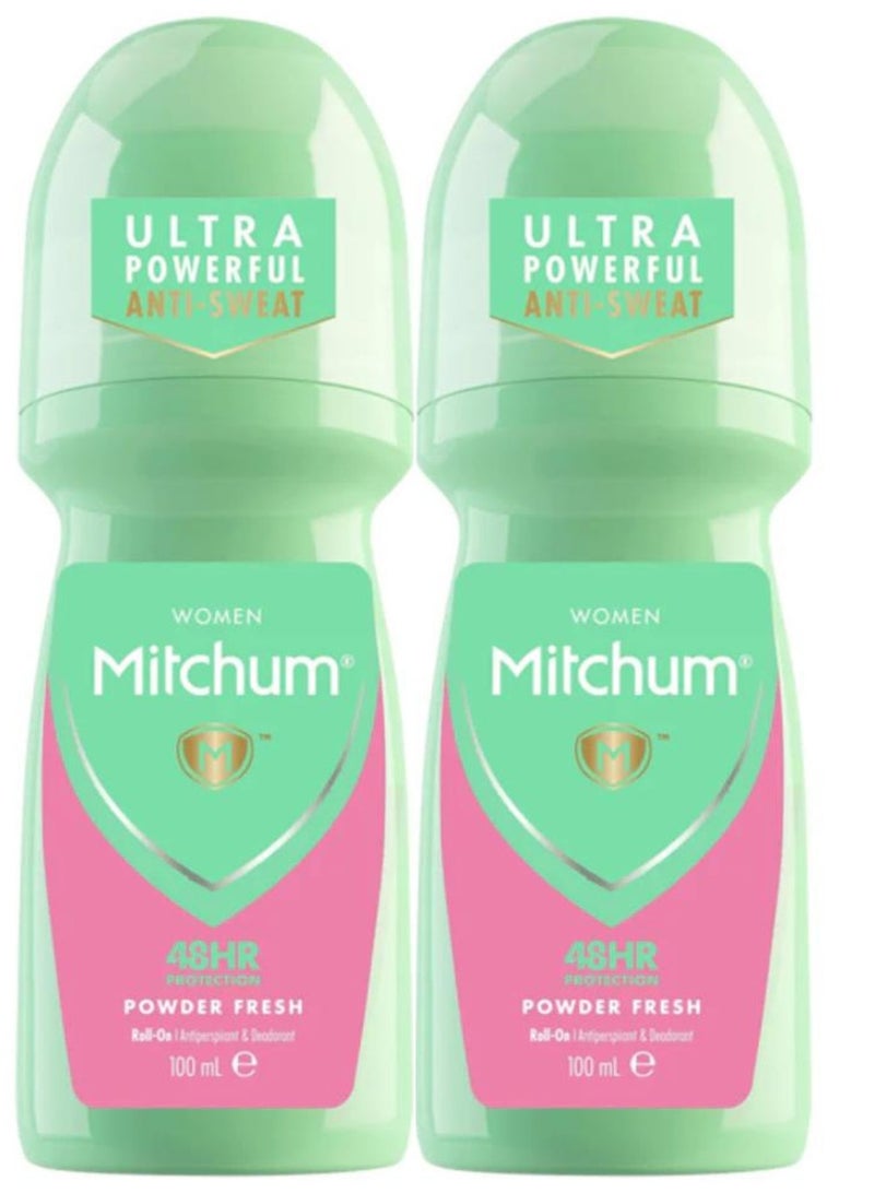 ميتشوم مزيل عرق ومضاد للتعرق بودرة فريش للنساء، رول أون، حماية تدوم 48 ساعة، 100 مل، قطعتان - Image 2