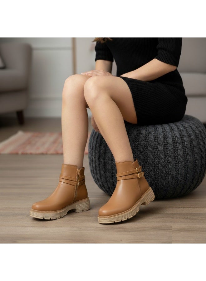 لايف ستيلاش  جزمات الكاحل فلات جلد انيق G-64 - هافان - Image 1