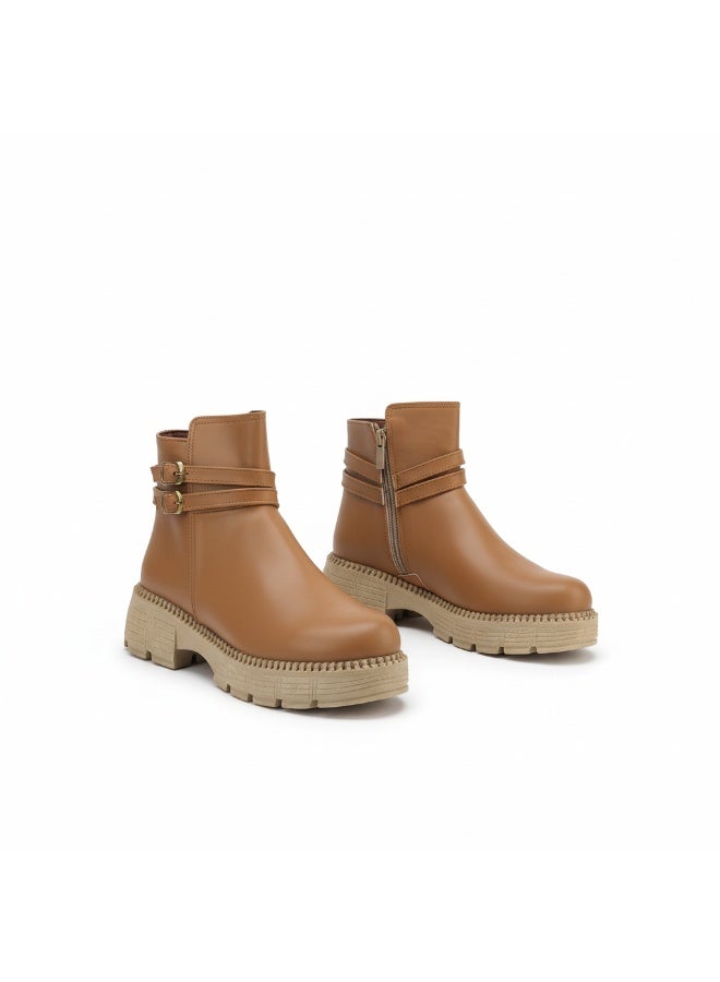 لايف ستيلاش  جزمات الكاحل فلات جلد انيق G-64 - هافان - Image 2