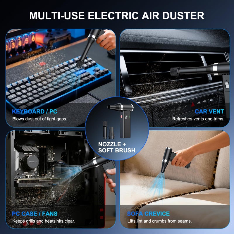 PowCube Mini Ultra-Slim Electric Compressed Air Duster, 150,000RPM Brushless Motor, Powerful Airflow for Keyboard/PC/Car, USB-C Rechargeable - Image 4