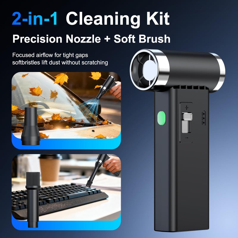 PowCube Mini Ultra-Slim Electric Compressed Air Duster, 150,000RPM Brushless Motor, Powerful Airflow for Keyboard/PC/Car, USB-C Rechargeable - Image 5