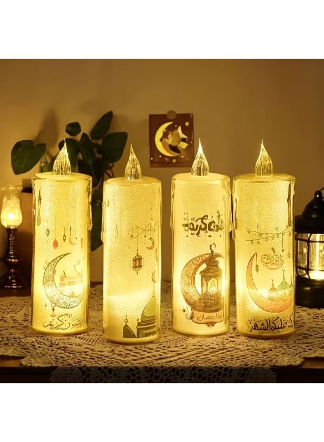 4 مصابيح شموع كريستالية LED بنقوش رمضانية - Image 1