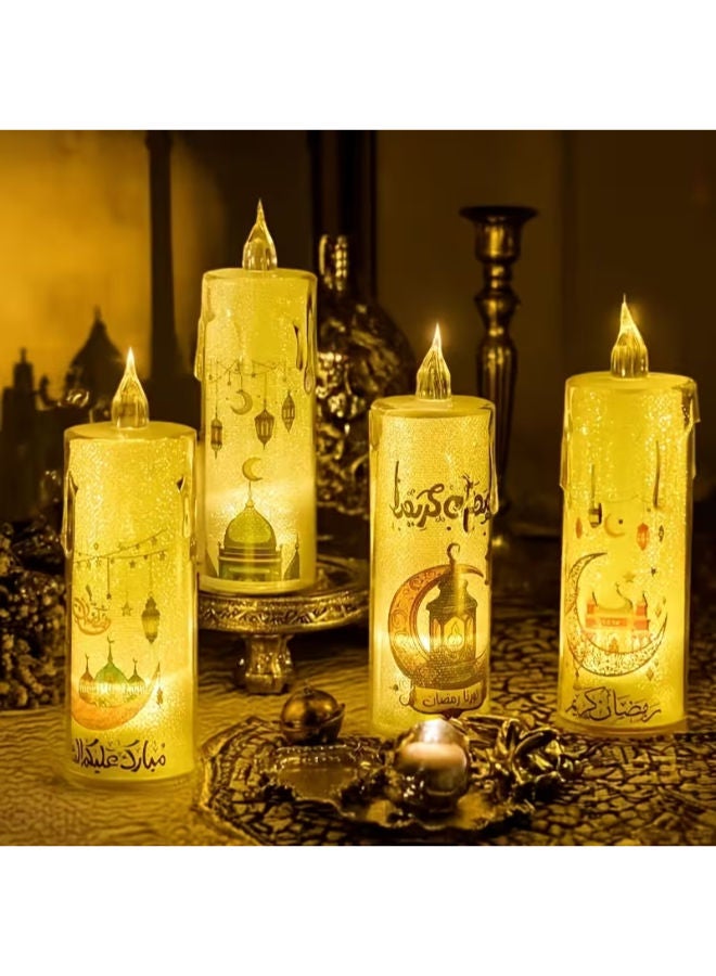4 مصابيح شموع كريستالية LED بنقوش رمضانية - Image 2