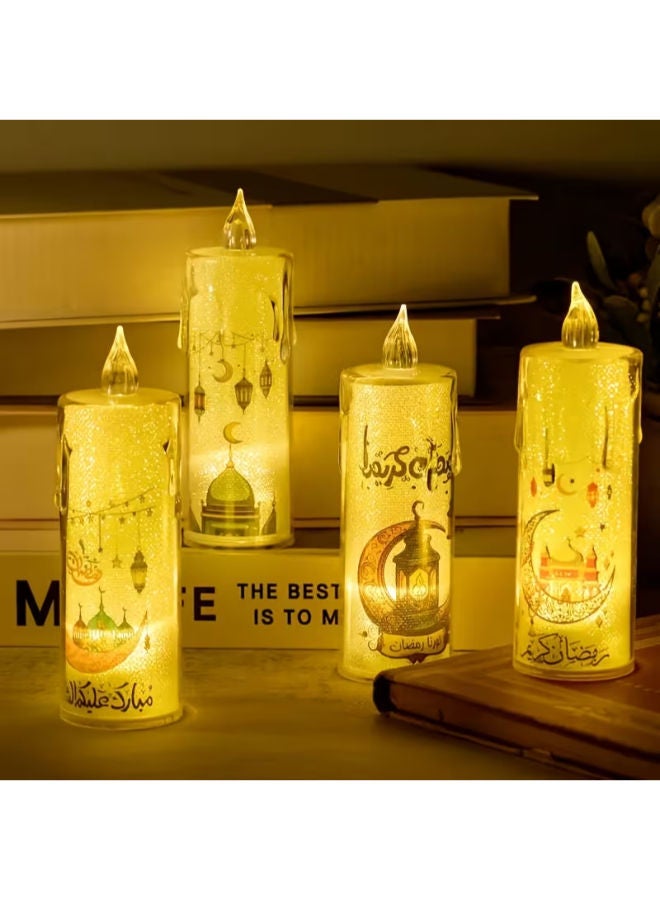 4 مصابيح شموع كريستالية LED بنقوش رمضانية - Image 4