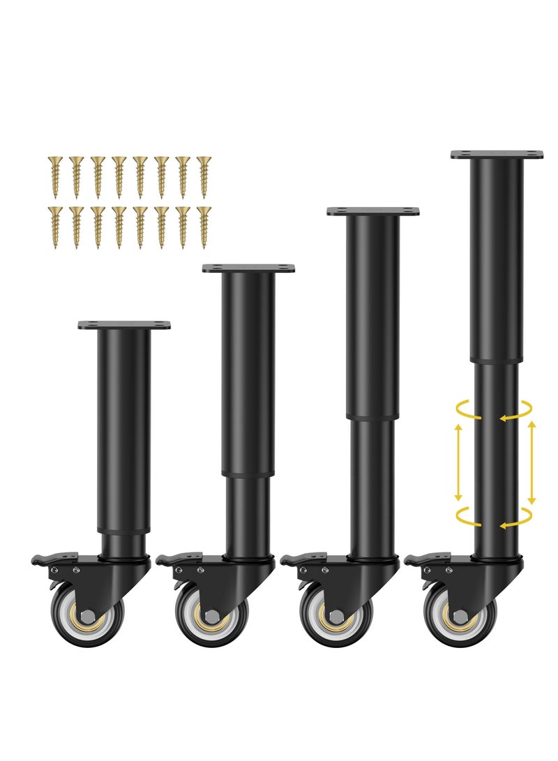 SOLARAE Metal Adjustable Furniture Legs, 7-12 Inch Foot Legs, with 2.36 inch Swivel Caster Wheels, Heavy Duty Replacement Support Legs, , for Cabinet/Sofa/Bed/Dresser/Couch/Coffee Table (4 Pcs) - Image 1
