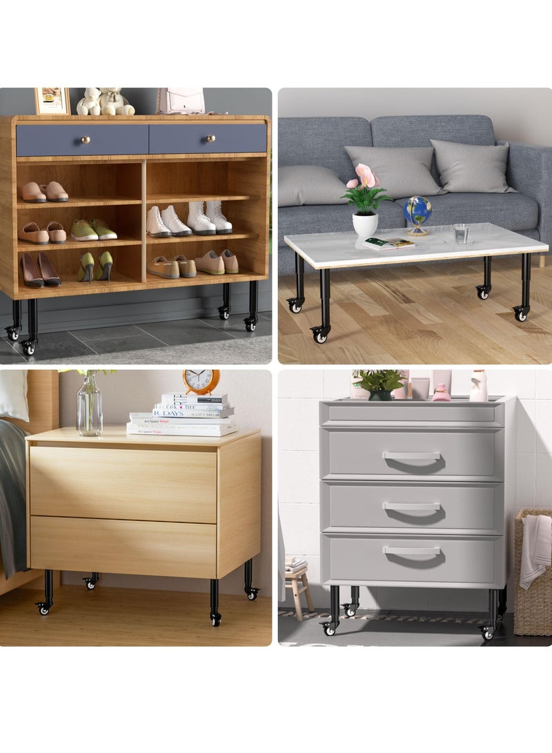 SOLARAE Metal Adjustable Furniture Legs, 7-12 Inch Foot Legs, with 2.36 inch Swivel Caster Wheels, Heavy Duty Replacement Support Legs, , for Cabinet/Sofa/Bed/Dresser/Couch/Coffee Table (4 Pcs) - Image 4