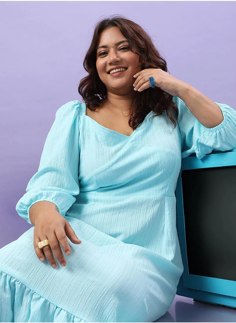Instafab Plus Women's Sky Blue Ruffle Hem Dress