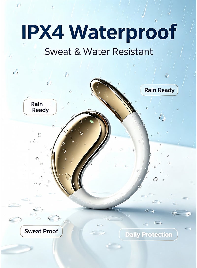 Latest Bluetooth Ear Hook Earbuds, Earphone Wireless, IPX4 Waterproof, OWS HiFi Sound Stereo TWS Ear Hook Type Earphone Bluetooth 5.4,Fit Sport&Fitness,Touch Control Long Battery Life with Mic  Black/Golden - Image 2