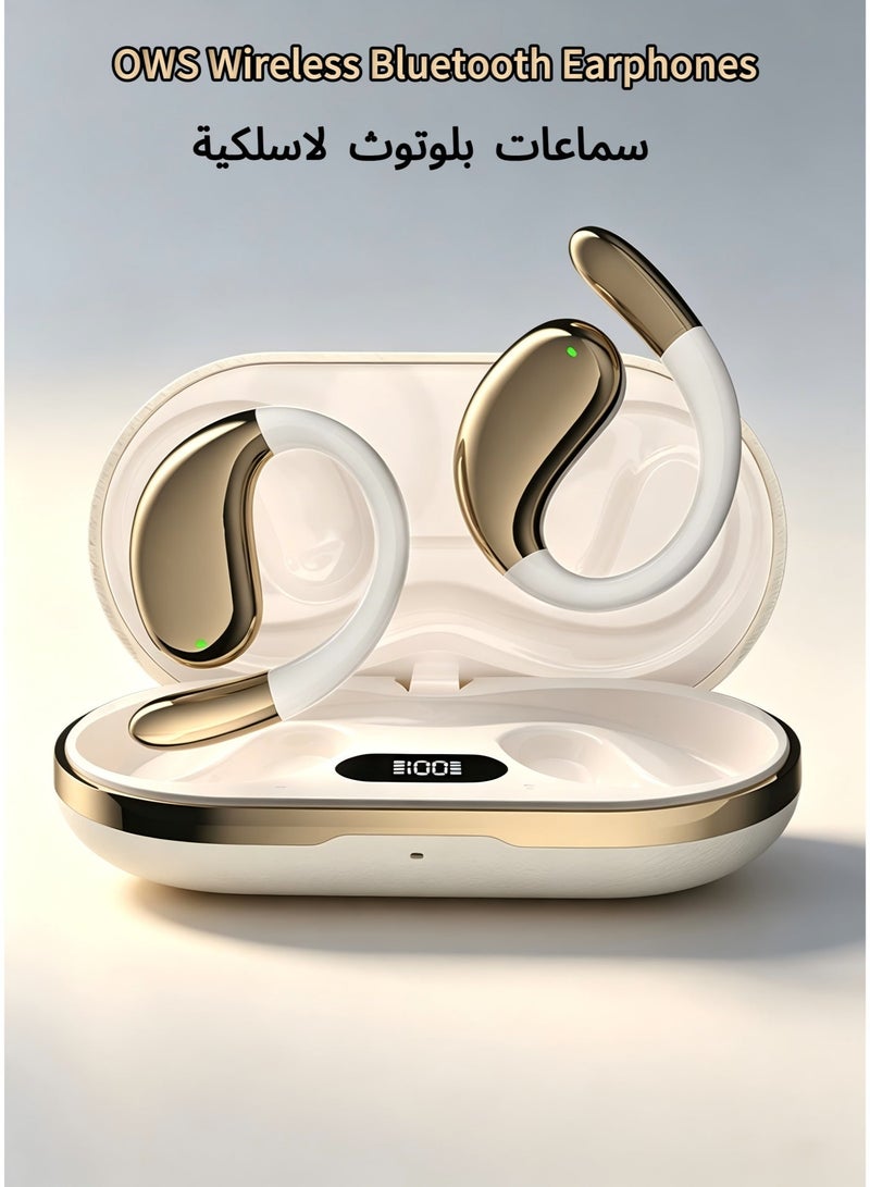 Latest Bluetooth Ear Hook Earbuds, Earphone Wireless, IPX4 Waterproof, OWS HiFi Sound Stereo TWS Ear Hook Type Earphone Bluetooth 5.4,Fit Sport&Fitness,Touch Control Long Battery Life with Mic  Black/Golden - Image 1