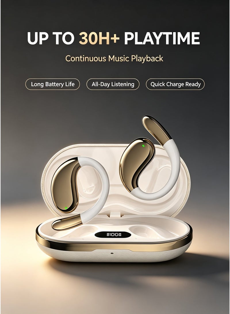 Latest Bluetooth Ear Hook Earbuds, Earphone Wireless, IPX4 Waterproof, OWS HiFi Sound Stereo TWS Ear Hook Type Earphone Bluetooth 5.4,Fit Sport&Fitness,Touch Control Long Battery Life with Mic  Black/Golden - Image 3