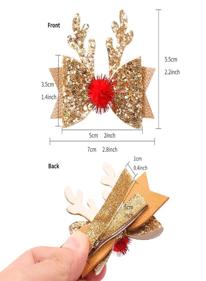 Ulfanit Christmas Hair Clips, Red Gold Sequined Bow Antler Hair Clip Hairpin Xmas Gift, Cute Sparkly Hair Accessories Christmas Costume, New Year, Winter Holiday Celebration, Birthday Party Gift - Image 5