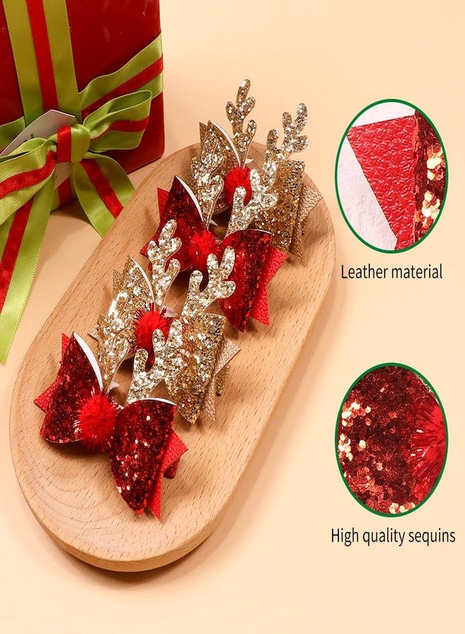 Ulfanit Christmas Hair Clips, Red Gold Sequined Bow Antler Hair Clip Hairpin Xmas Gift, Cute Sparkly Hair Accessories Christmas Costume, New Year, Winter Holiday Celebration, Birthday Party Gift - Image 3