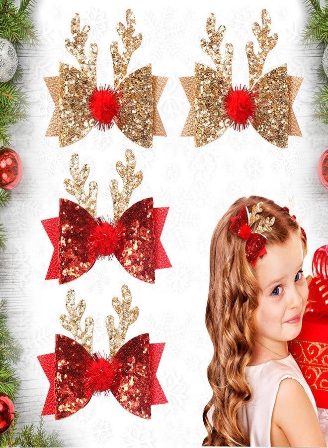 Ulfanit Christmas Hair Clips, Red Gold Sequined Bow Antler Hair Clip Hairpin Xmas Gift, Cute Sparkly Hair Accessories Christmas Costume, New Year, Winter Holiday Celebration, Birthday Party Gift - Image 1