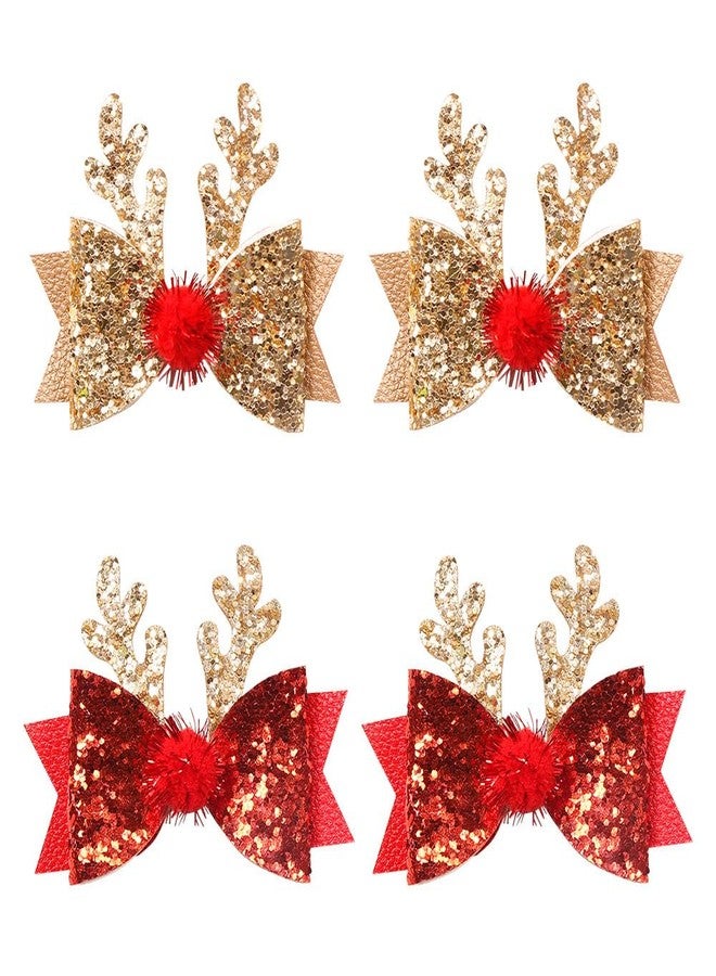 Ulfanit Christmas Hair Clips, Red Gold Sequined Bow Antler Hair Clip Hairpin Xmas Gift, Cute Sparkly Hair Accessories Christmas Costume, New Year, Winter Holiday Celebration, Birthday Party Gift - Image 4