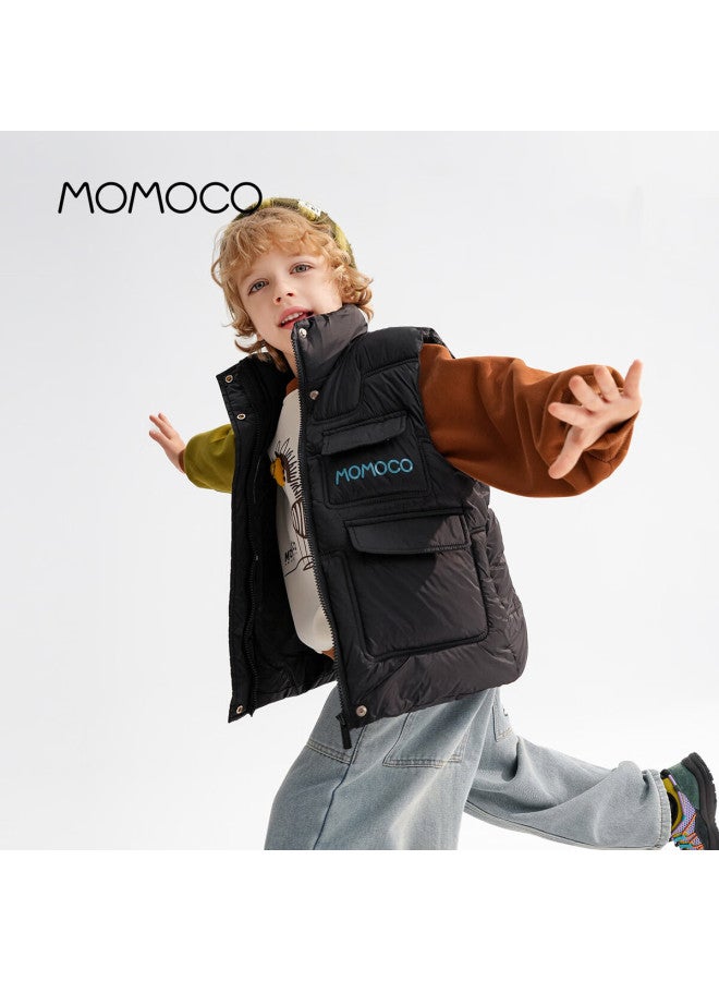 Momoco Boys Winter Thick Cotton Vest Children's Jacket Korean Style Pocket Vest Black Size 90 - Image 2
