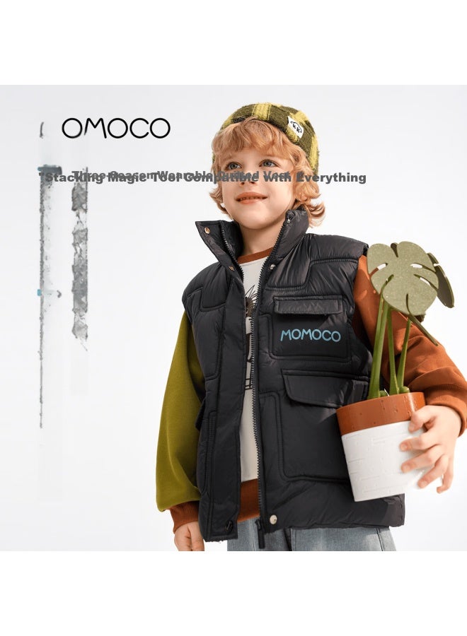 Momoco Boys Winter Thick Cotton Vest Children's Jacket Korean Style Pocket Vest Black Size 90 - Image 1