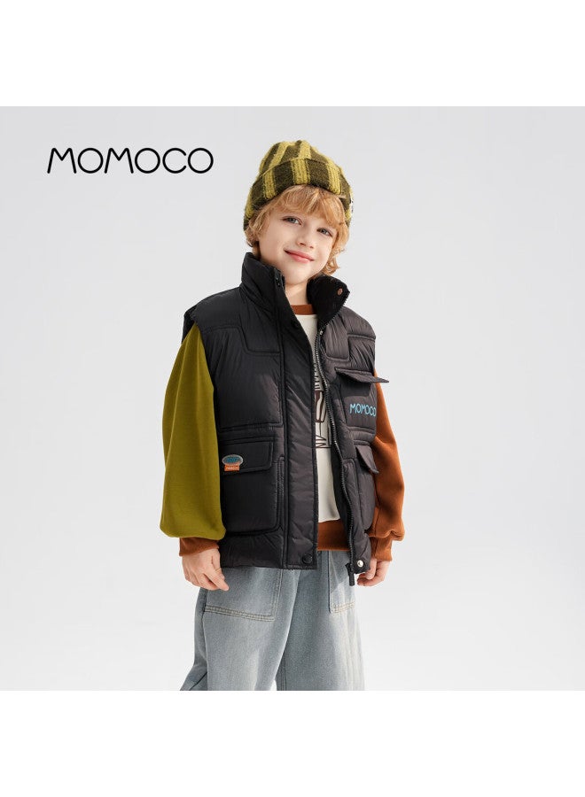 Momoco Boys Winter Thick Cotton Vest Children's Jacket Korean Style Pocket Vest Black Size 90 - Image 3