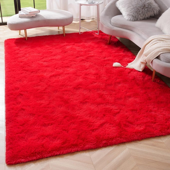 PREMIUM SOFT AREA RUG 4X53 FEET MODERN FLUFFY RUGS FOR LIVING ROOM SHAG CARPET FOR BEDROOM NURSERY PLAYROOM TEEN HOME DECOR COMFORTABLE INDOOR FURRY DORM CARPETS RED
