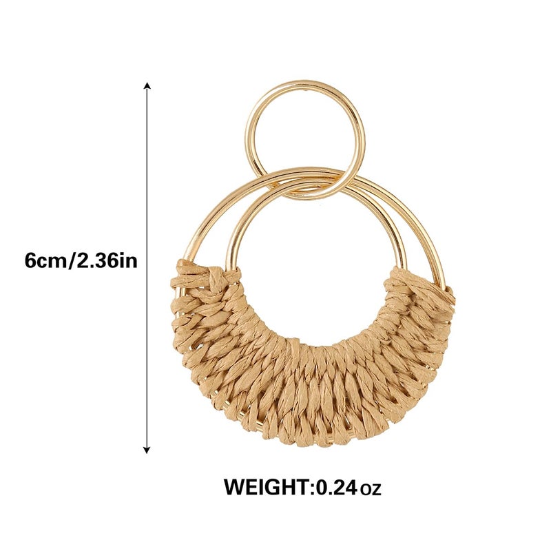 AIDSOTOU Handmade Raffia Hoop Earrings Statement Tropical Bohemian Straw Dangle Earrings Natural Rattan Vacation Style Round Earrings for Women Summer Beach Party Essential Jewelry (Boho style A) - Image 5