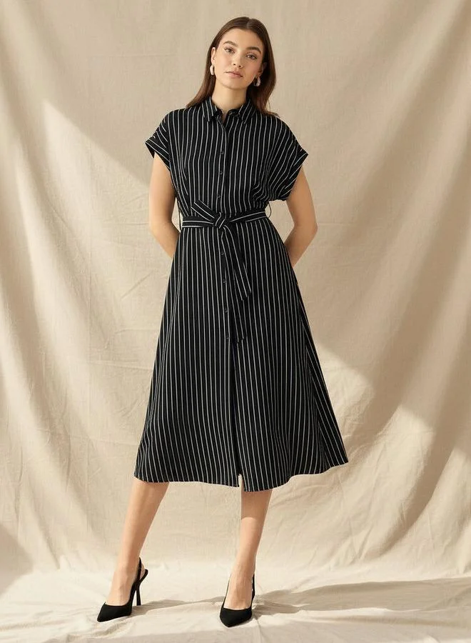 سبلاش فيڤ Striped Shirt Women Dress with Belt