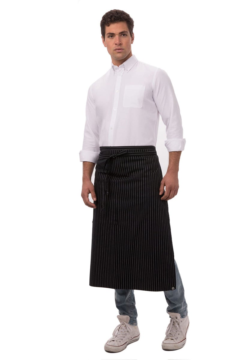 Chef Works Unisex Bistro Chef Apron, Black/White Pinstripe, One Size - Image 1