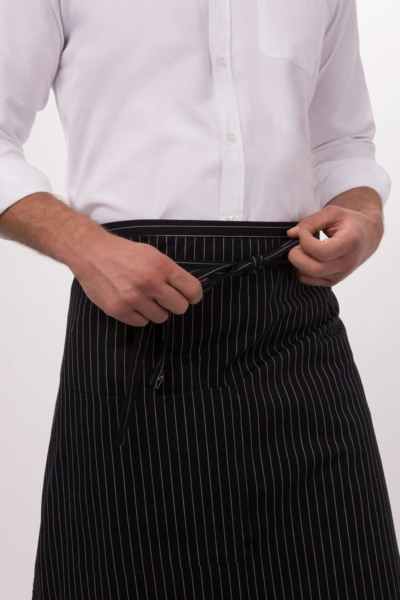Chef Works Unisex Bistro Chef Apron, Black/White Pinstripe, One Size - Image 5