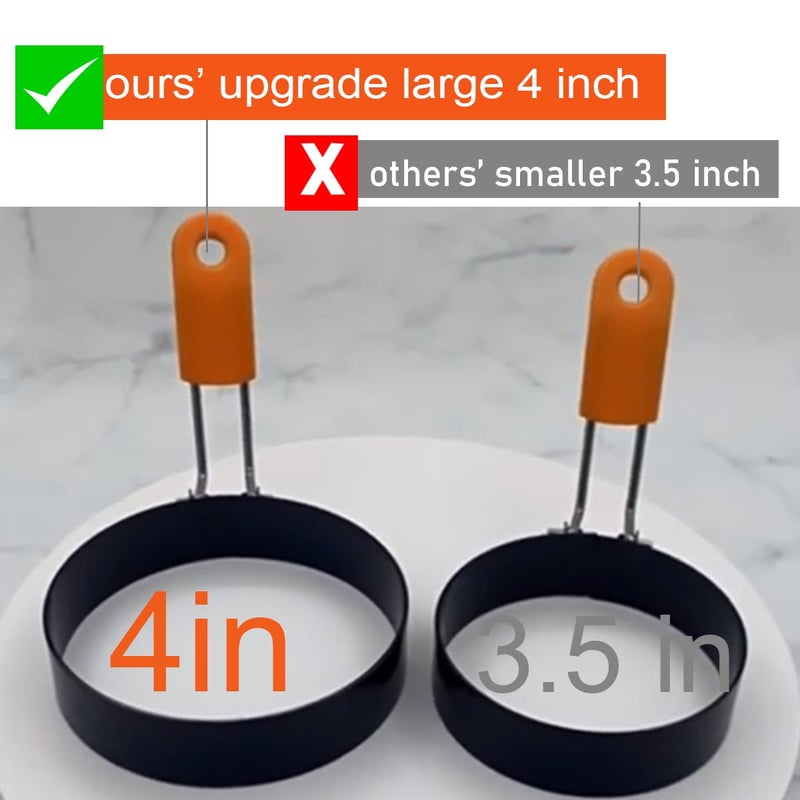 WOWITIS Upgrade 4" Large Egg Rings Set for Griddle,4 Packs Non-stick Stainless Steel Round Egg Ring for Frying Egg Pancake Mold Ring Omelette Ring Shapper for Muffin with 1X Oil Brush & 1X Egg Separator - Image 2