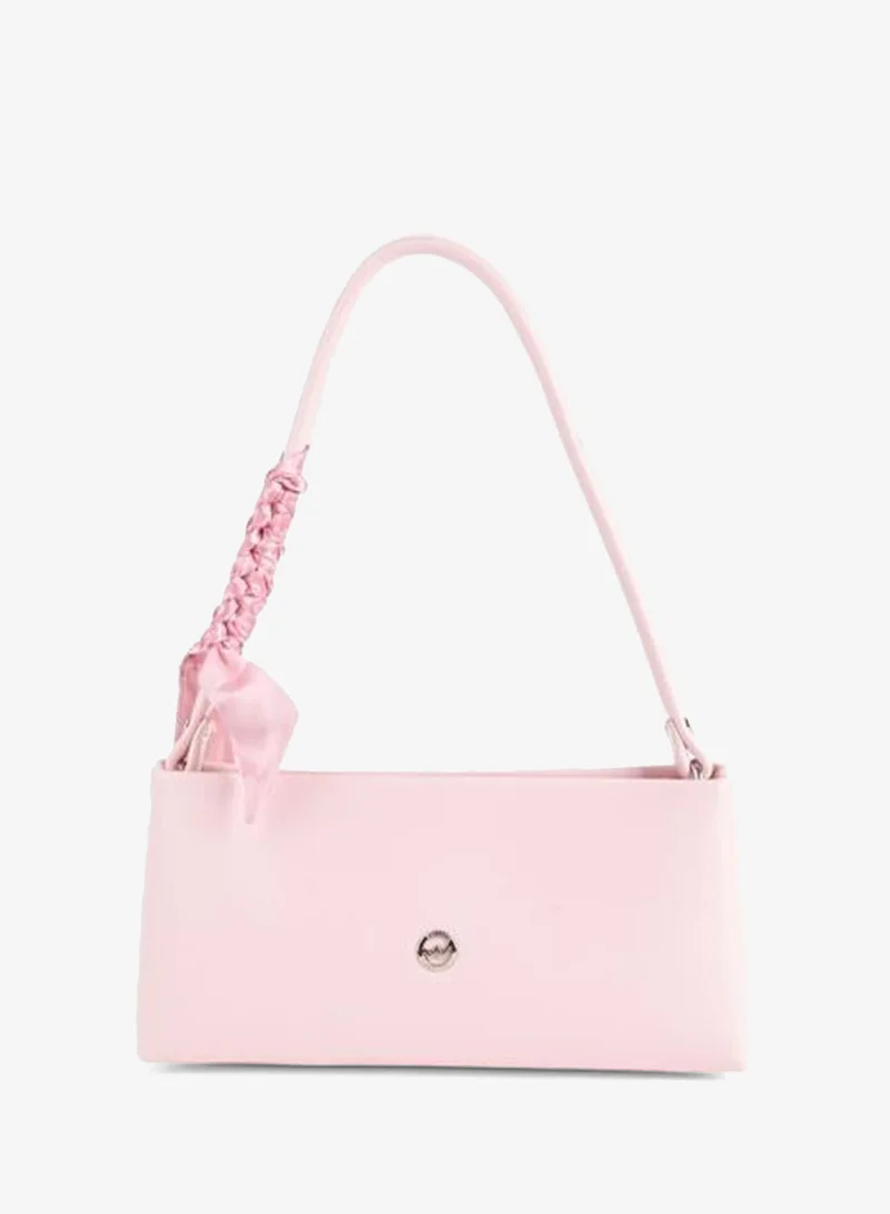 Women's Elegant Pink Scarf Gift Synthetic Leather Bagette Zipper Closure Hand and Shoulder Bag.