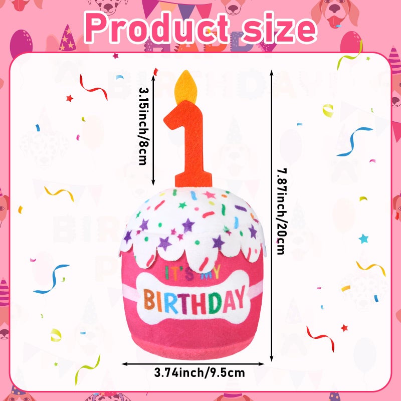 Dansydaisy Dog Birthday Cake Toy Accessories for Girl Boy Gifts, Squeaky Plush Toy for Dog Birthday Party Decor Favor for Large, Medium and Small Dogs(1st,Pink) - Image 3