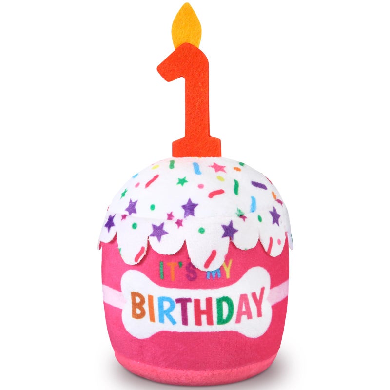 Dansydaisy Dog Birthday Cake Toy Accessories for Girl Boy Gifts, Squeaky Plush Toy for Dog Birthday Party Decor Favor for Large, Medium and Small Dogs(1st,Pink) - Image 1