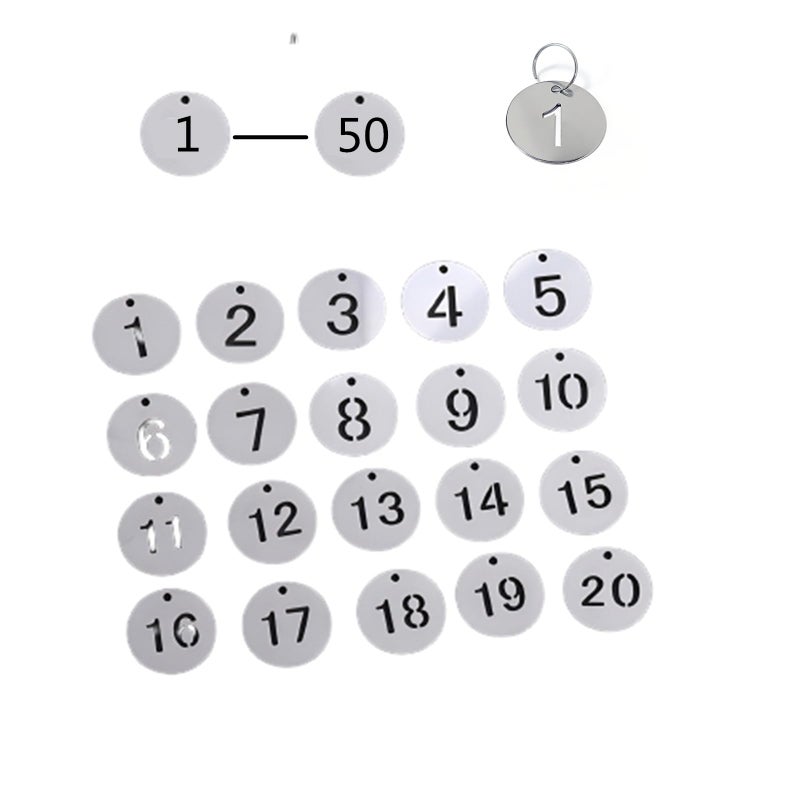 Simidobook 1-50 Key Tags, Round Metal Number Tags Stainless Steel Number ID with Hole Number Key Ring Chain with Split Ring for Organized Coding Key Box Cabinet System Identifiers (50, 1-50) - Image 1