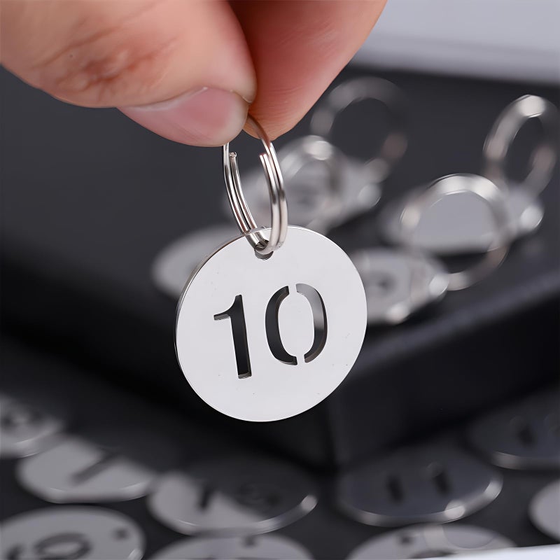 Simidobook 1-50 Key Tags, Round Metal Number Tags Stainless Steel Number ID with Hole Number Key Ring Chain with Split Ring for Organized Coding Key Box Cabinet System Identifiers (50, 1-50) - Image 4