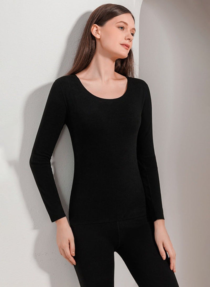 VUCATIN Women and Men Thick Thermal Underwear Set Couples Ultra-Soft Long Johns Set Crew Neck Base Layer Stretch Long Johns Bottoms Leggings for Cold Weather Training Hiking Outdoor Sports (Black) - Image 2