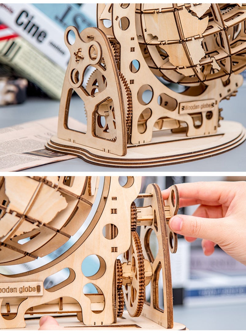 حلي محاكاة خشبية ثلاثية الأبعاد مجمعة على شكل كرة أرضية إبداعية ثلاثية الأبعاد مجمعة يدويًا نموذج نقل ميكانيكي هدايا ألعاب للأطفال - Image 3
